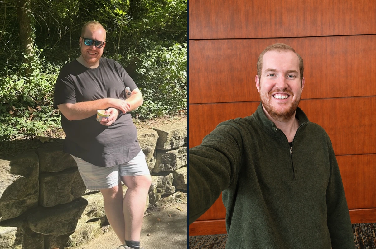 Brandon fat loss transformation, down 134 pounds from 378 to 244